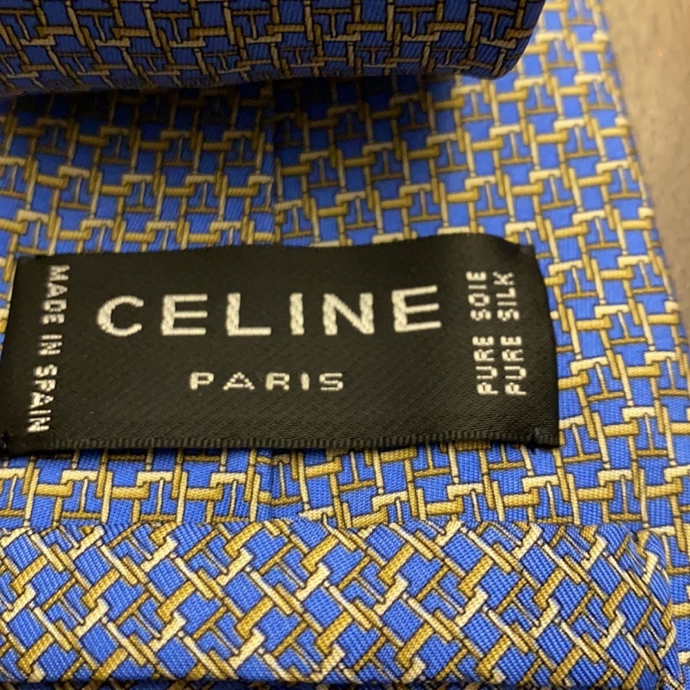 Celine Paris silk blue neck tie - Picture 4 of 5